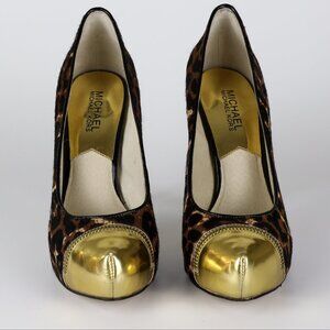 MICHAEL KORS Womens Leopard Print Gold Toe High Heel Shoes Size 7